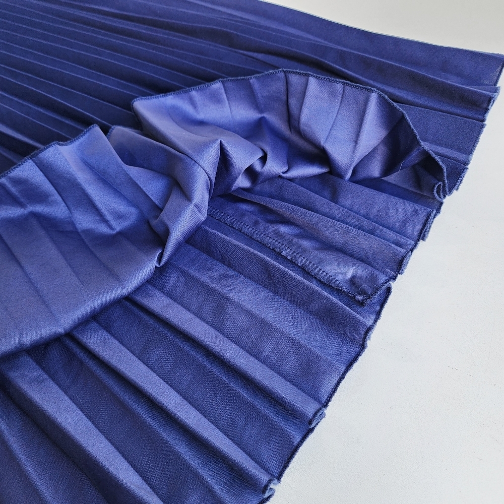 SHEIN Notched Neckline Pleated Hem A-Line Dress  Navy Blue Stretch M - Picture 6 of 16